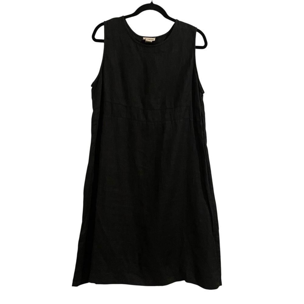 AEGEAN Black Turkish Linen Sleeveless Dress Coastal Lagenlook Minimalist Large